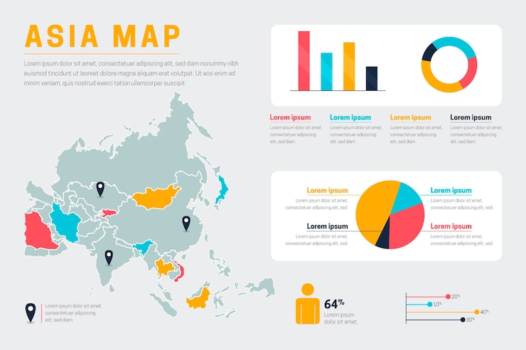 Vector Gratis infografis peta asia datar