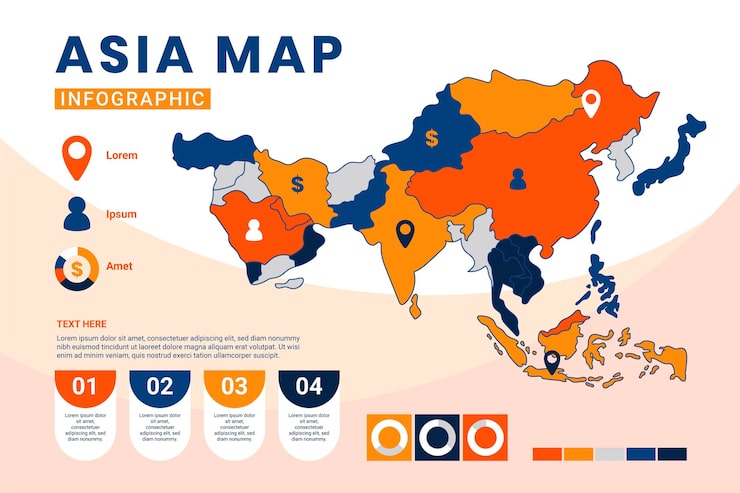 Vector Gratis infografis peta asia datar