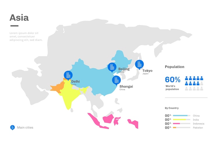 Vector Gratis infografis peta asia desain datar