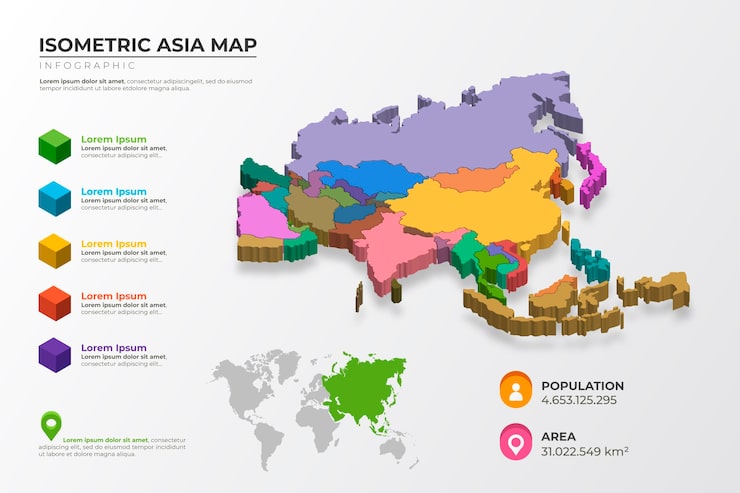 Vector Gratis infografis peta asia isometrik