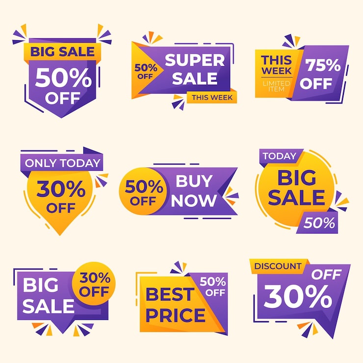Vector Gratis koleksi badge diskon datar
