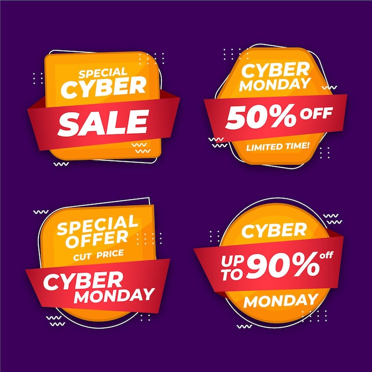 Vector Gratis koleksi lencana obral cyber monday gradien