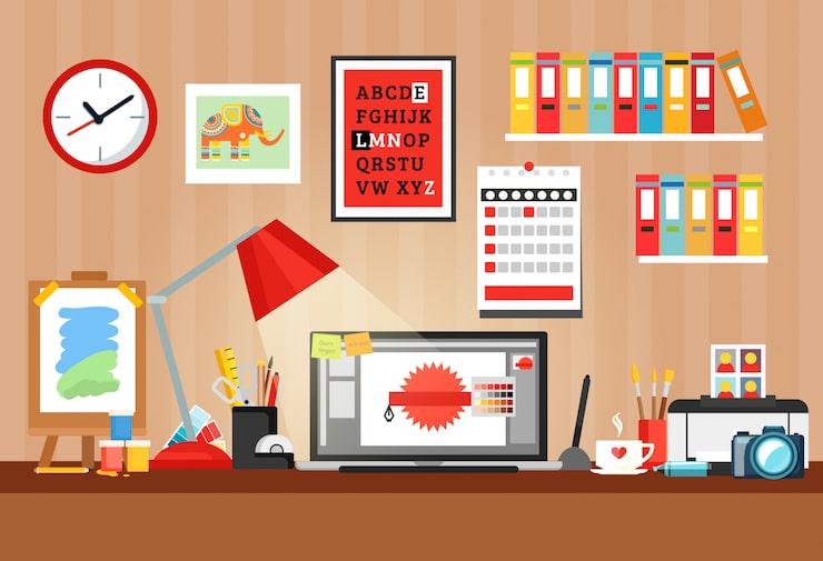 Vector Gratis komposisi tempat kerja desainer