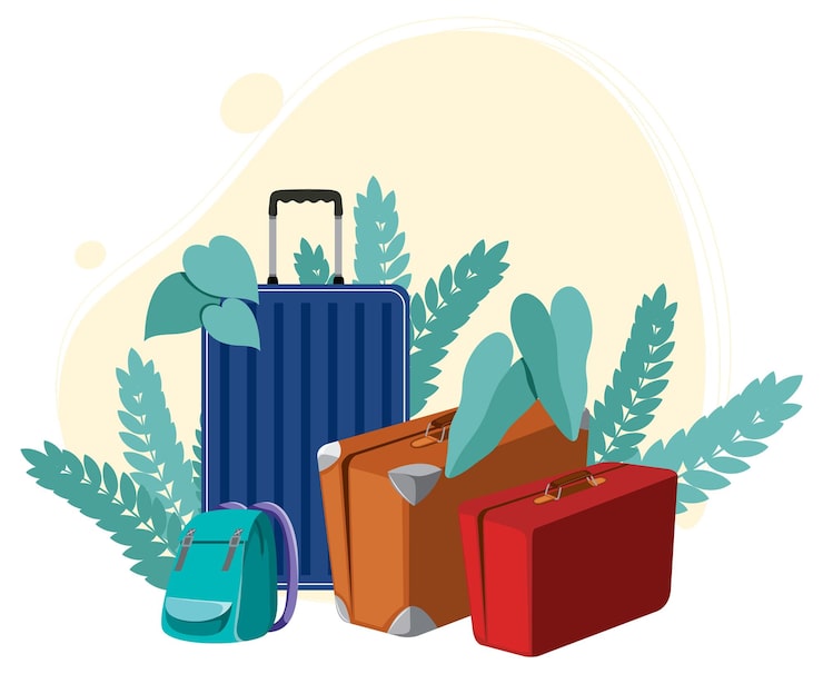 Vector Gratis konsep barang liburan dengan banyak bagasi