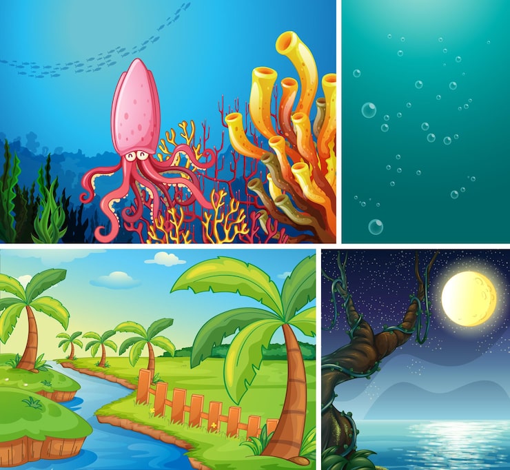 Vector Gratis kumpulan pemandangan alam yang berbeda