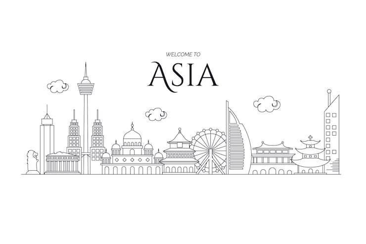 Vector Gratis kunjungi landmark garis luar asia