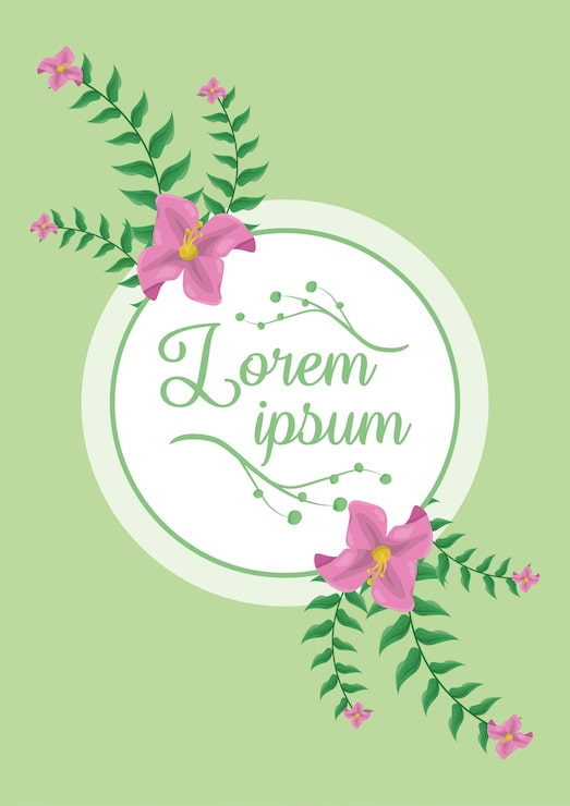 Vector Gratis label putih dengan daun hijau dan dedaunan bunga merah muda