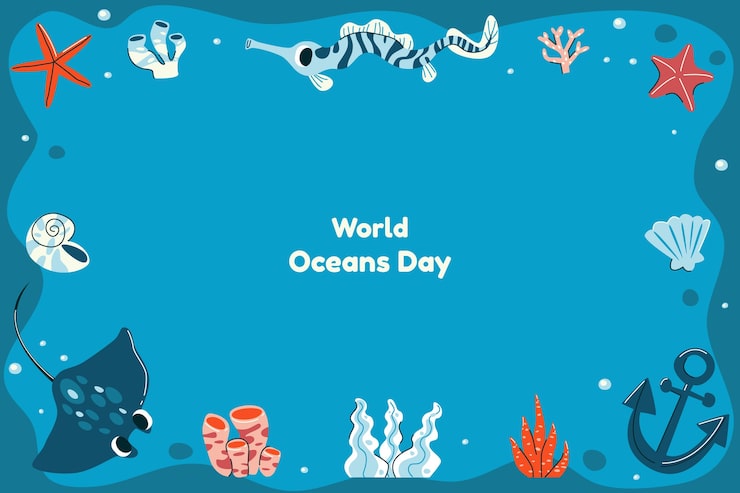 Vector Gratis latar belakang hari laut sedunia yang digambar tangan