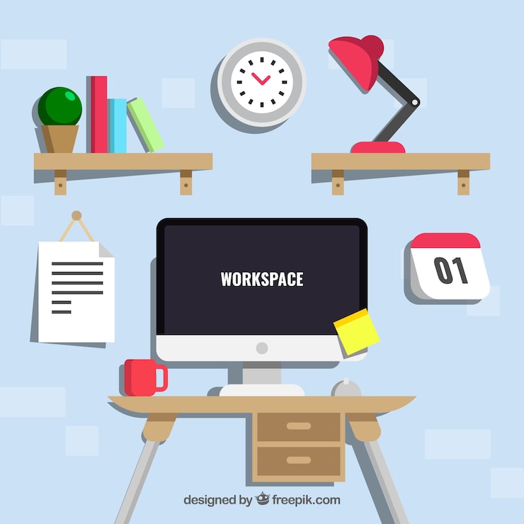 Vector Gratis latar belakang ruang kerja kreatif