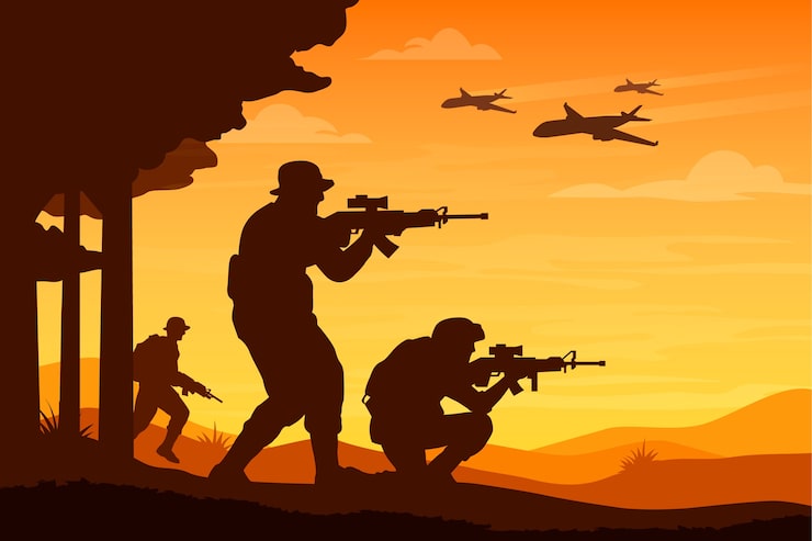 Vector Gratis latar belakang tentara yang digambar tangan tentang perang