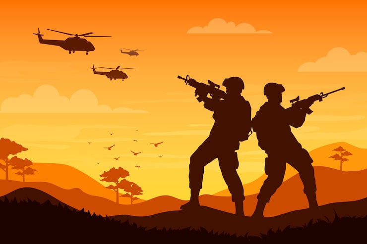 Vector Gratis latar belakang tentara yang digambar tangan tentang perang