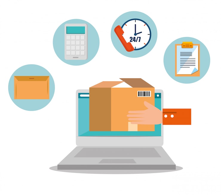 Vector Gratis layanan logistik dengan laptop