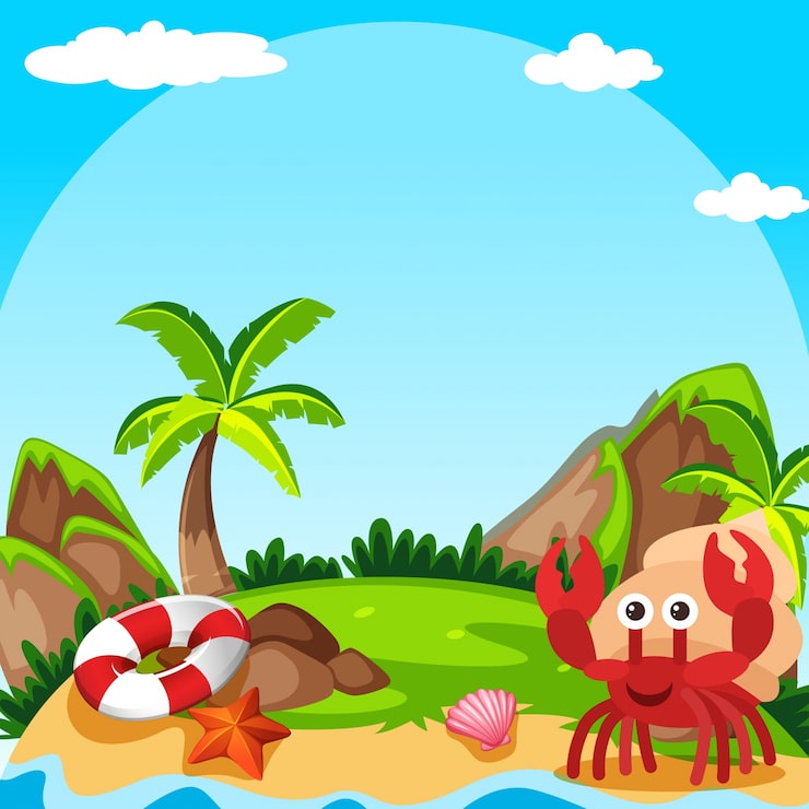 Vector Gratis pemandangan latar belakang dengan umang-umang di pulau