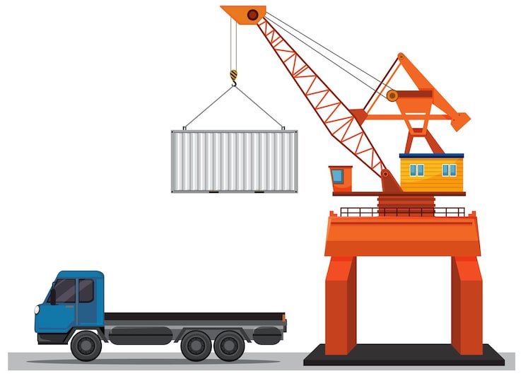 Vector Gratis pemuatan kargo dengan derek dan truk