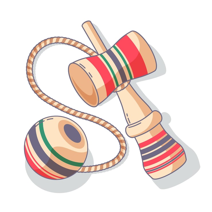 Vector Gratis permainan kendama kayu yang digambar tangan