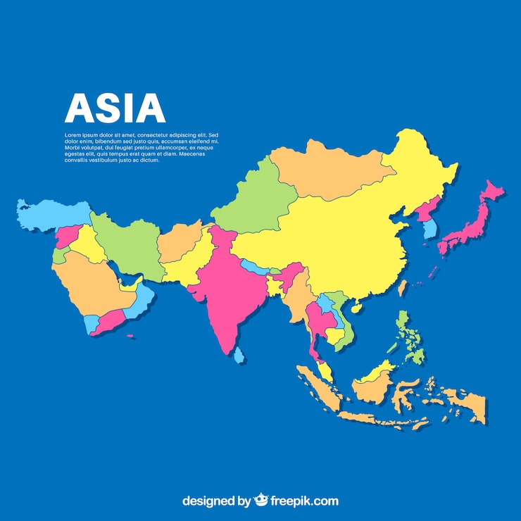 Vector Gratis peta asia dalam gaya datar