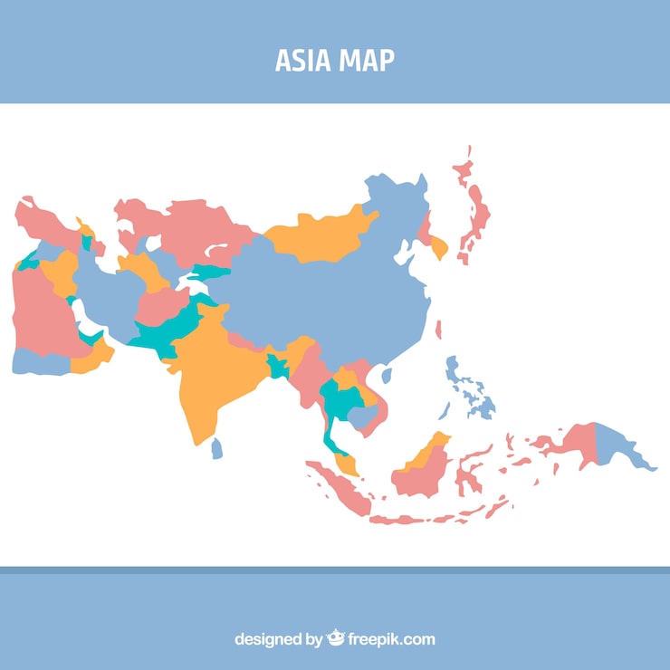 Vector Gratis peta asia dalam gaya datar