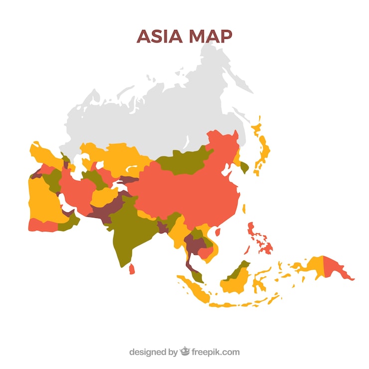 Vector Gratis peta asia dalam gaya datar