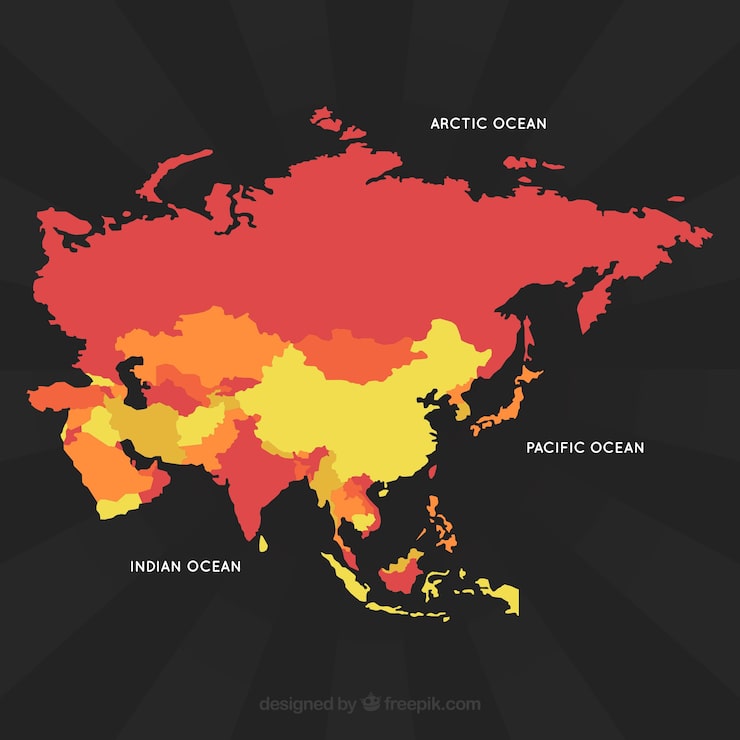Vector Gratis peta asia dalam gaya datar