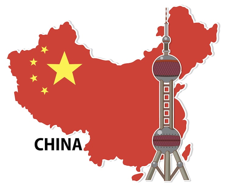 Vector Gratis peta cina dengan ilustrasi menara ikonik