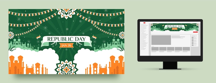 Vector Gratis seni saluran youtube datar untuk hari libur hari republik india