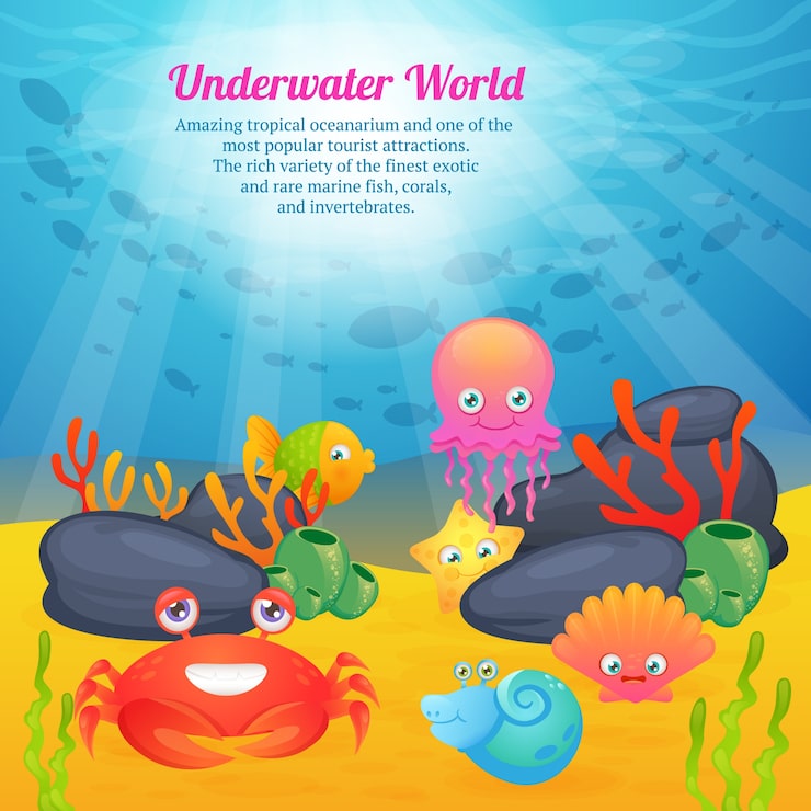 Vector Gratis seri dunia bawah laut hewan lucu