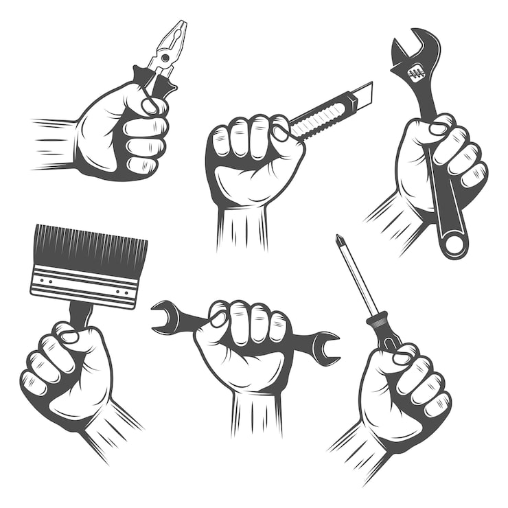Vector Gratis set alat kerja di tangan