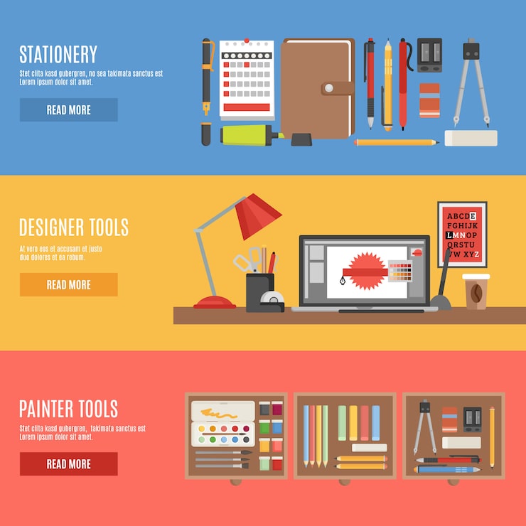 Vector Gratis set banner alat pelukis dan desainer
