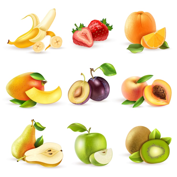 Vector Gratis set ikon datar buah-buahan