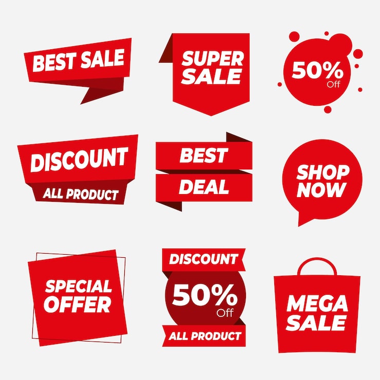 Vector Gratis set lencana penjualan datar