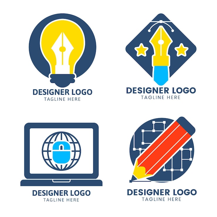 Vector Gratis set logo desainer grafis desain datar