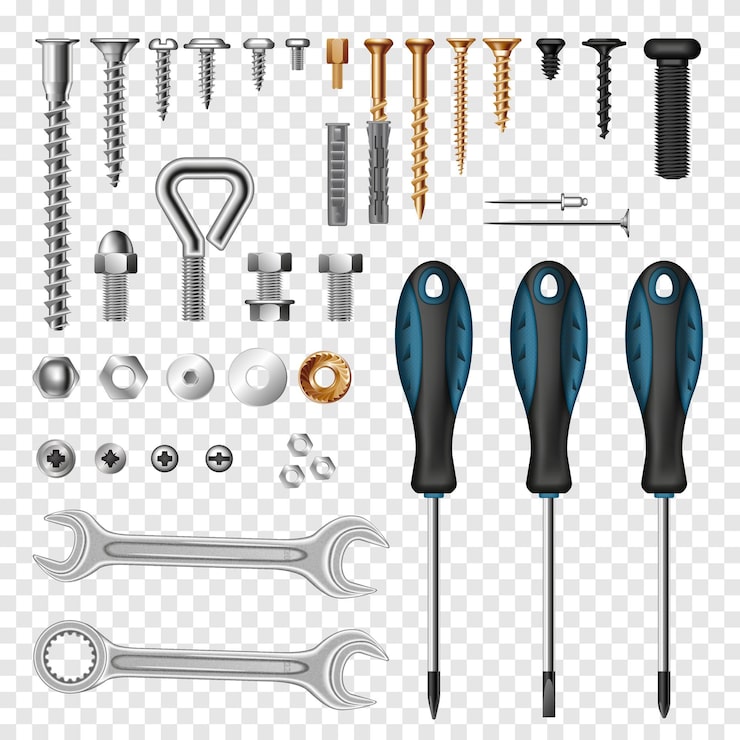 Vector Gratis set transparan alat baut sekrup