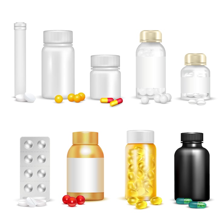 Vector Gratis set vitamin dan kemasan 3d