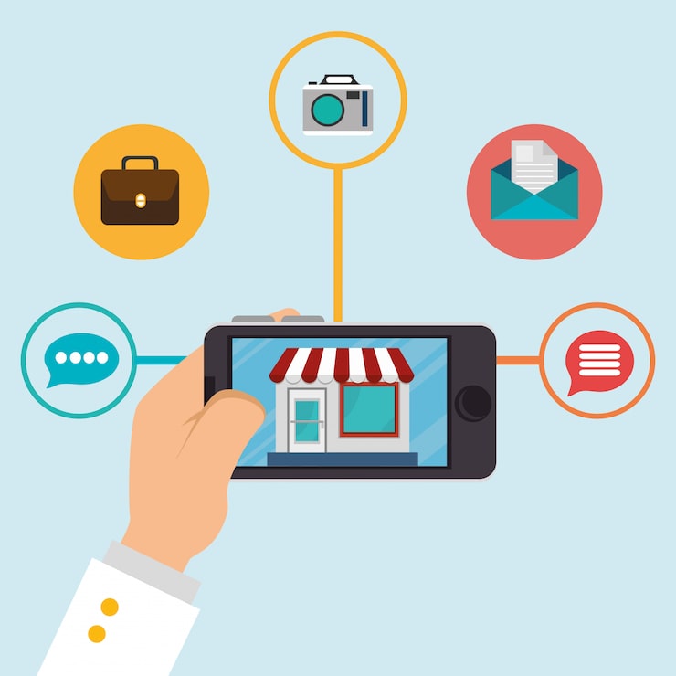 Vector Gratis smartphone dengan ikon electronic commerce