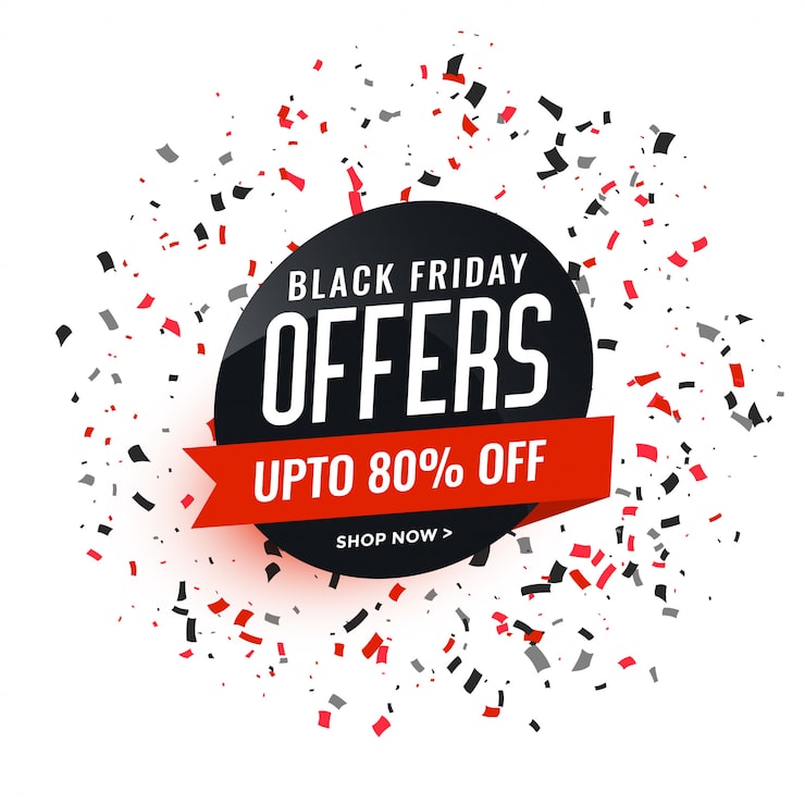 Vector Gratis spanduk penawaran black friday dengan desain confetti