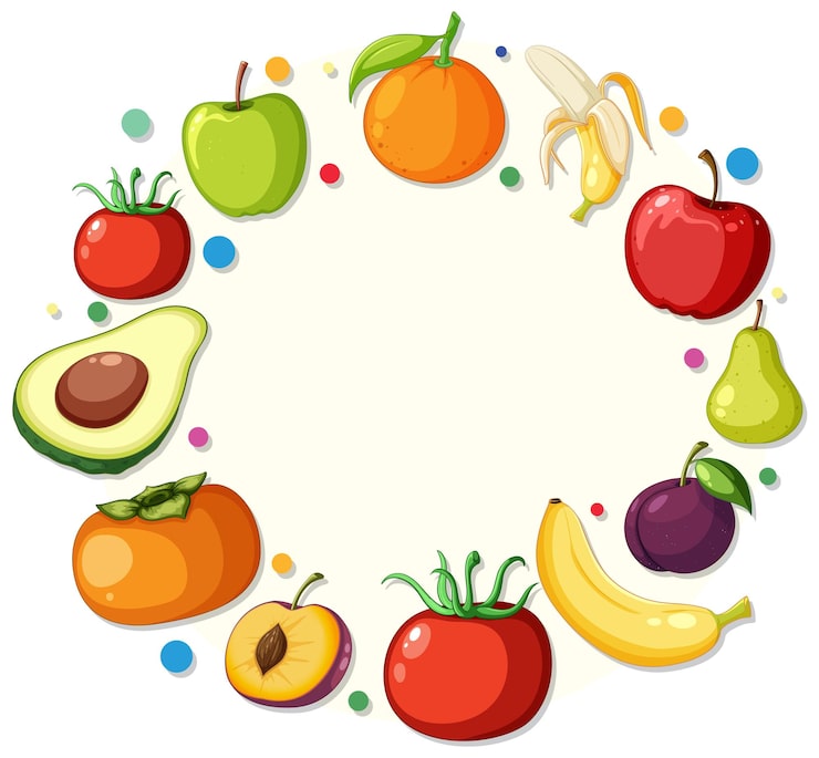 Vector Gratis templat bingkai bulat buah dan sayuran