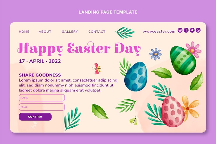 Vector Gratis templat halaman arahan paskah cat air