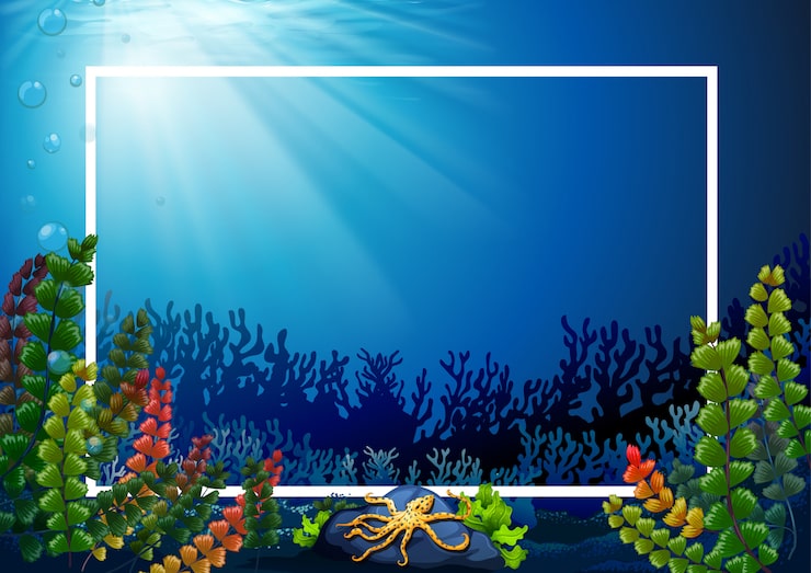 Vector Gratis templat perbatasan dengan rumput laut di bawah air