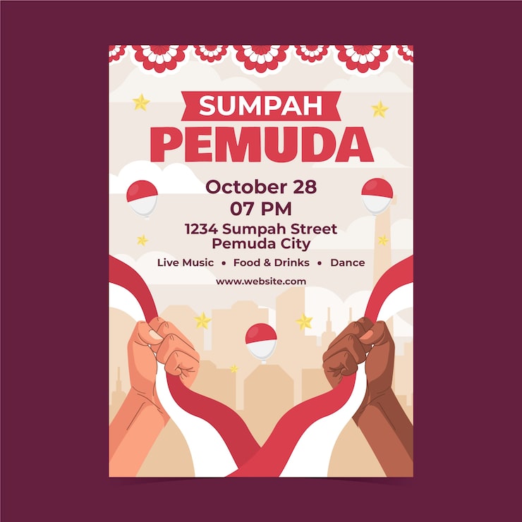 Vector Gratis templat poster vertikal datar untuk sumpah pemuda indonesia