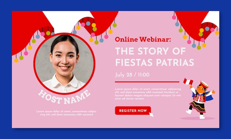 Vector Gratis templat webinar kartun fiestas patrias peru