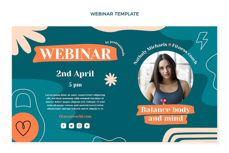 Vector Gratis templat webinar kebugaran yang digambar tangan