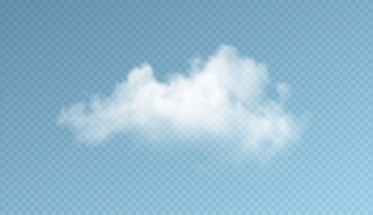 Vector awan transparan terisolasi dengan latar belakang biru. efek transparansi nyata.