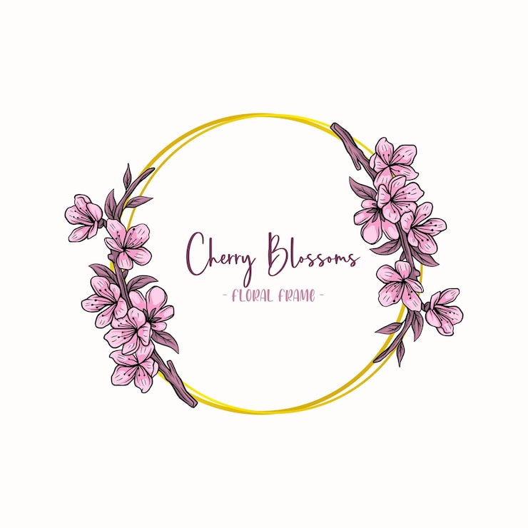 Vector bingkai bunga sakura dengan bingkai emas