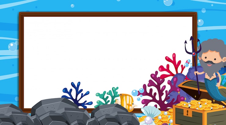 Vector bingkai dengan pemandangan bawah laut di latar belakang