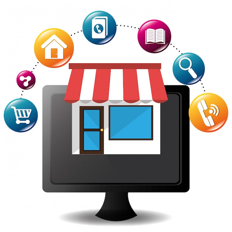 Vector desain aplikasi seluler e-commerce dan pasar.