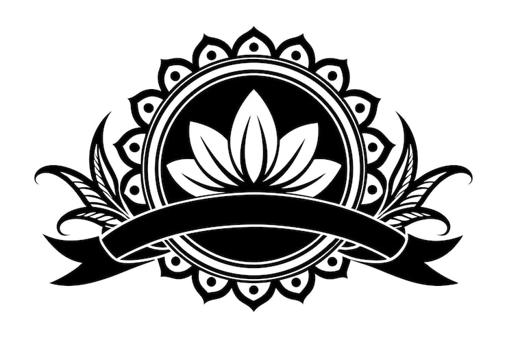 Vector desain bunga lotus rumit dengan spanduk kosong sempurna untuk teks dan kustomisasi