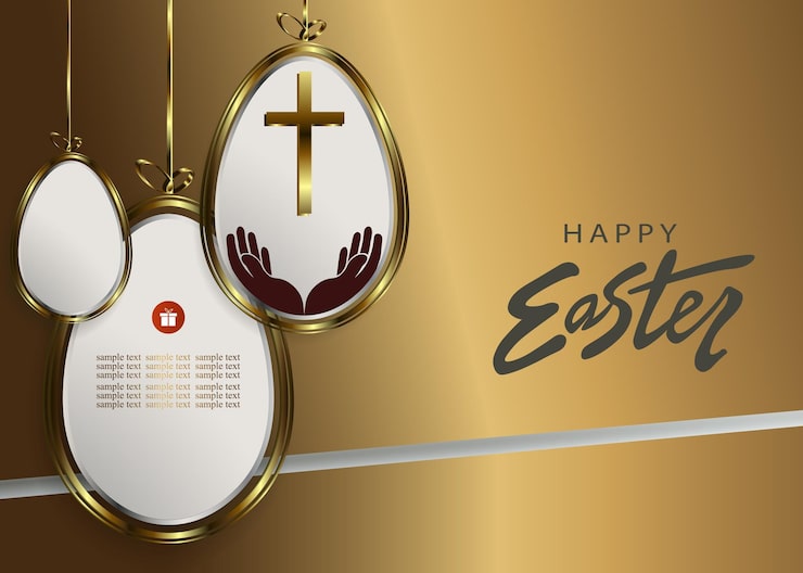 Vector desain coklat paskah dengan siluet abstrak telur dengan batas emas pada liontin