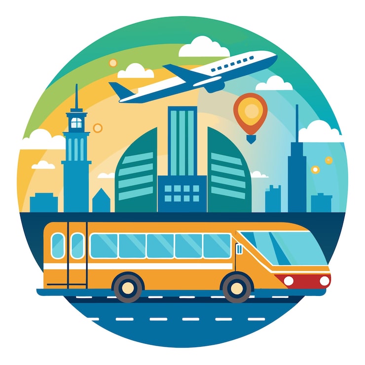 Vector desain logo bus pariwisata modern dengan latar belakang putih
