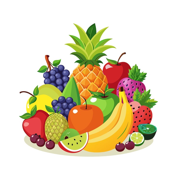 Vector gambar sekumpulan buah termasuk pisang apel dan pisang