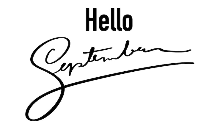 Vector halo september teks font kaligrafi tulisan tangan skrip warna hitam gelap simbol tanda halo septe